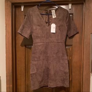 V-neck Suede Dress